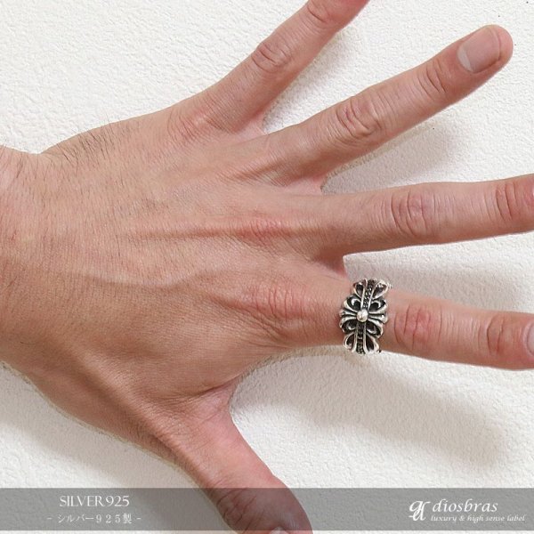 画像3: シルバー925 シルバーリング ブラックジルコニア メンズ クロス 十字架 アラベスク 唐草 ブラックスター パワーストーン オニキス 天然石  スターリングシルバー 指輪 ring silver925 銀 シルバーアクセサリー 男性 女性 レディース (3)