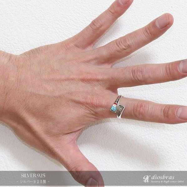 画像3: 【シルバーリング】【リング】【シルバーアクセサリー】ターコイズ　シェル　赤珊瑚　インレイ　インディアンジュエリー　ネイティブ　オニキス メンズ 指輪 シルバー925　メンズ レディース　ズニ　フリーサイズ (3)