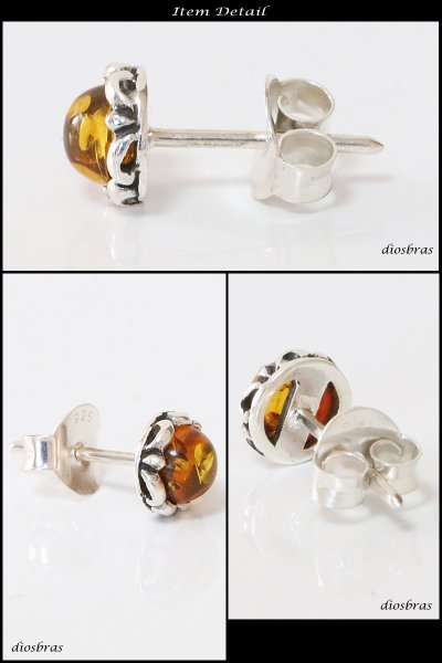 画像2: 【アンバー ピアス】アンバー 琥珀 ゴシック アラベスク 唐草 本物シルバー925/ ピアス 丸 片方 パワーストーン/ピアス片耳・片方販売ピアス メンズ レディース (2)