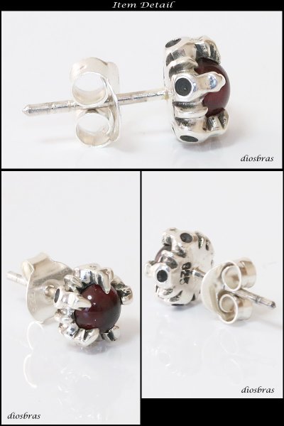 画像2: 【ガーネット ピアス】ガーネット　ゴシック　デザイン　本物シルバー925/　ピアス 片方 パワーストーン/ピアス片耳・片方販売ピアス メンズ GARNET レディース (2)