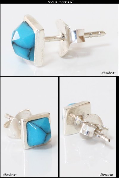 画像2: 【ターコイズ ピアス】スクエア 四角 本物シルバー925/ ピアス 片方 パワーストーン/ピアス片耳・片方販売ピアス メンズ レディース ブリリアントカット ≪大≫ (2)