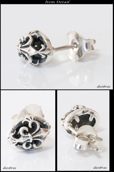 画像2: 【メンズピアス】【シルバーアクセサリー】オニキス【シルバーピアス】ユリ リリー ●バラ売り(片耳のみ)【 メンズ|アクセサリー|ピアス||フレア・リリー・百合 ゴシック 】 (2)