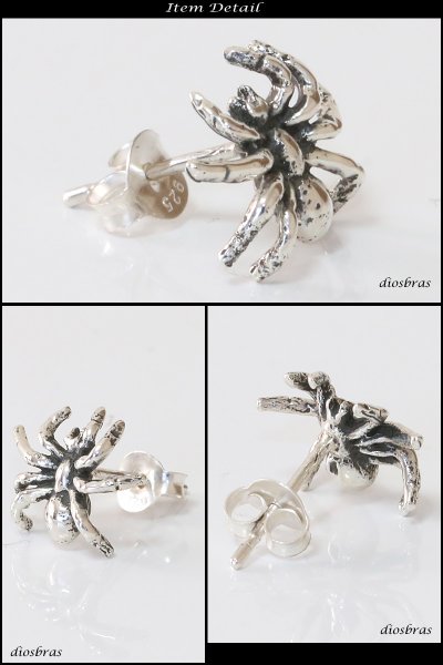 画像2: ピアス 蜘蛛 スパイダー シルバーアクセサリー シルバーピアス 本物シルバー925/ ピアス 丸 片方 /ピアス片耳・片方販売ピアス メンズ レディース (2)