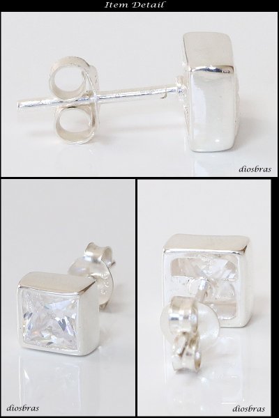 画像2: 【ジルコニア ピアス】ホワイトジルコニア　黒　本物シルバー925/　ピアススクエア　四角 片方 パワーストーン/ピアス片耳・片方販売ピアス メンズ レディース 　≪小≫ (2)