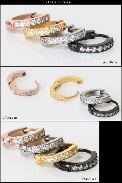 画像6: ステンレス フープピアス  ジルコニア シルバー 金属アレルギー対応 メタル素材 シンプル 小さめ フープ ループ リング 輪っか ピアス アクセサリー メンズ レディース 中折れ式 ゴールド ブラック シルバー ピンクゴールド (6)