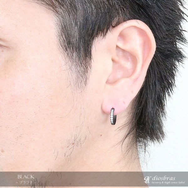 画像3: ステンレス フープピアス  ジルコニア シルバー 金属アレルギー対応 メタル素材 シンプル 小さめ フープ ループ リング 輪っか ピアス アクセサリー メンズ レディース 中折れ式 ゴールド ブラック シルバー ピンクゴールド (3)