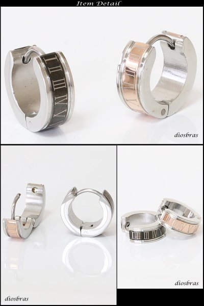 画像2: ステンレス フープピアス ローマ数字 アトラス シルバー 金属アレルギー対応 メタル素材 シンプル 小さめ フープ ループ リング 輪っか ピアス アクセサリー メンズ レディース 中折れ式 (2)