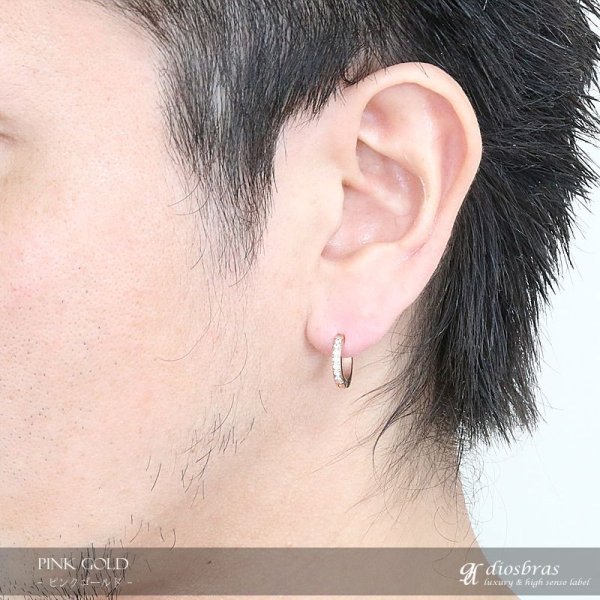 画像2: ステンレス フープピアス  ジルコニア シルバー 金属アレルギー対応 メタル素材 シンプル 小さめ フープ ループ リング 輪っか ピアス アクセサリー メンズ レディース 中折れ式 ゴールド ブラック シルバー ピンクゴールド (2)