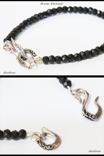 画像2: ブラックスピネル ブレスレット 4mm 馬蹄 ホースシュー フェザー ブレスレット ブレス メンズ ネイティブ /羽/オニキス シルバー925 チェーン メディスンホイール フェザー 3.5mm〜4.5mm 【diosbras-ディオブラス】 (2)