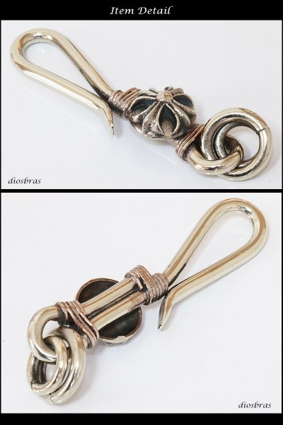 画像2: キーホルダー キーフック　キーチェーン シルバー　silver　クロス　十字架　真鍮　ＢＲＡＳＳ　ブラス　釣り針フック ウォレット　財布　バイカー　ライダース　ウォレットチェーン【diosbras-ディオブラス-】【メール便送料無料】 (2)