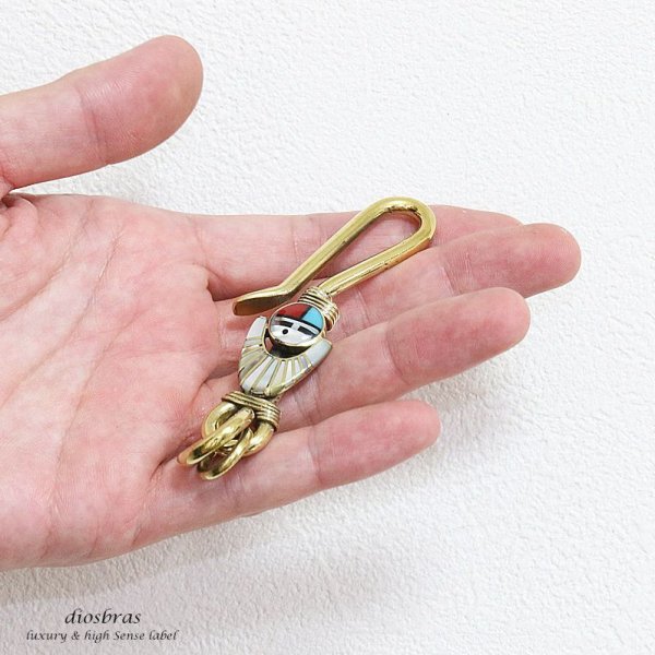 画像3: フェザー ターコイズ サンフェイス インレイ キーホルダー キーフック キーチェーン シルバー silver ゴールド 真鍮 BRASS ブラス 釣り針フック ウォレット 財布 バイカー ライダース ウォレットチェーン【diosbras-ディオブラス-】【メール便送料無料】 (3)