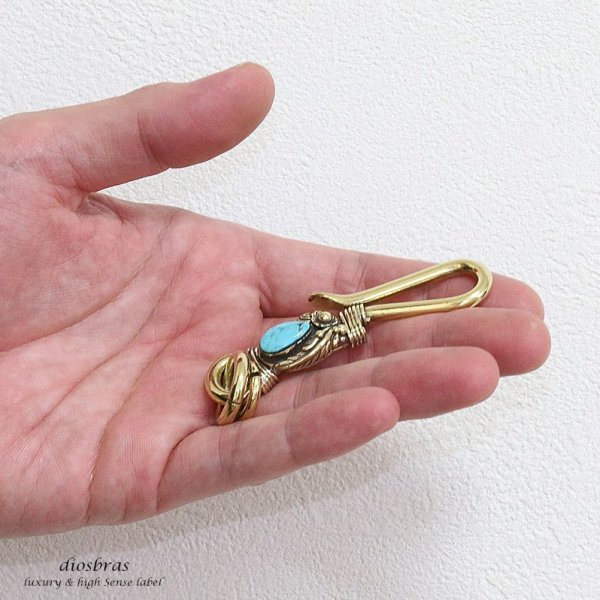 画像3: フェザー　ターコイズ　インレイ　キーホルダー キーフック　キーチェーン シルバー　silver　ゴールド　真鍮　ＢＲＡＳＳ　ブラス　釣り針フック ウォレット　財布　バイカー　ライダース　ウォレットチェーン【diosbras-ディオブラス-】【メール便送料無料】 (3)