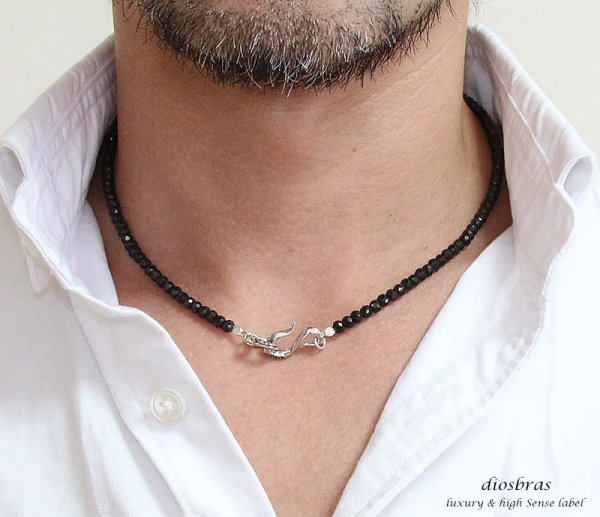 画像4: ブラックスピネル ネックレス 4mm 馬蹄 ホースシュー フェザー ネックレス メンズ ネイティブ /羽/オニキス シルバー925 チェーン メディスンホイール フェザー 3.5mm〜4.5mm 【diosbras-ディオブラス】 (4)