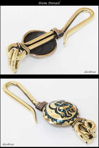 画像2: ココペリ ターコイズ インレイ キーホルダー キーフック キーチェーン ゴールド 真鍮 BRASS ブラス 釣り針フック ウォレット 財布 バイカー ライダース ウォレットチェーン【diosbras-ディオブラス-】【メール便送料無料】 (2)