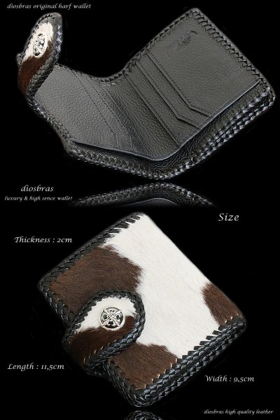 画像4: メンズ二つ折り 財布 バイカーズウォレット ショート ウォレット シンプル レザーウォレット 本革 ハラコ 牛革 二つ折り財布 レザーウォレット シルバー925コンチョ 革財布 皮財布 短財布 天然皮革 プレゼント お財布 メンズ レディースレザーウォレット (4)