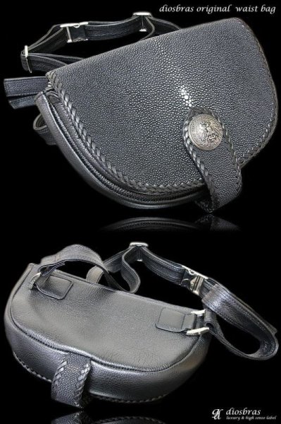 画像4: ウェストバック スティングレイ エイ革 ガルーシャボディバッグ 本革 ワンショルダーバッグ 革 メンズ ハンドメイド レザー | ボディーバッグ レザーバッグ ショルダーバッグ 牛革  バッグ ボディバック 大容量 ペットボトル ワンショルダー コンチョ (4)