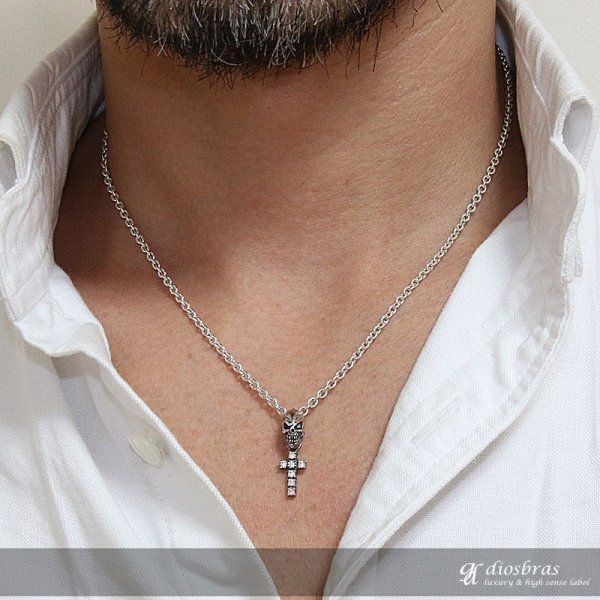 画像3: ペンダント トップ スカル 骸骨 クロス 十字架 ホワイト ジルコニア ゴシック シルバー925ペンダント/ペンダント トップ シルバー 925/ネックレス/ ネックレス メンズ レディース (3)