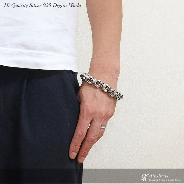 画像2: トリプル スカル チェーン　ブレスレット 髑髏　骸骨　ボーン　プレート　チェーン　シルバーブレスレット シルバーアクセサリー　シルバーアクセサリー メンズ シルバーバングル ブレスレット バングル　シルバー925 メンズアクセサリー プレゼント 人気 送料無料 (2)