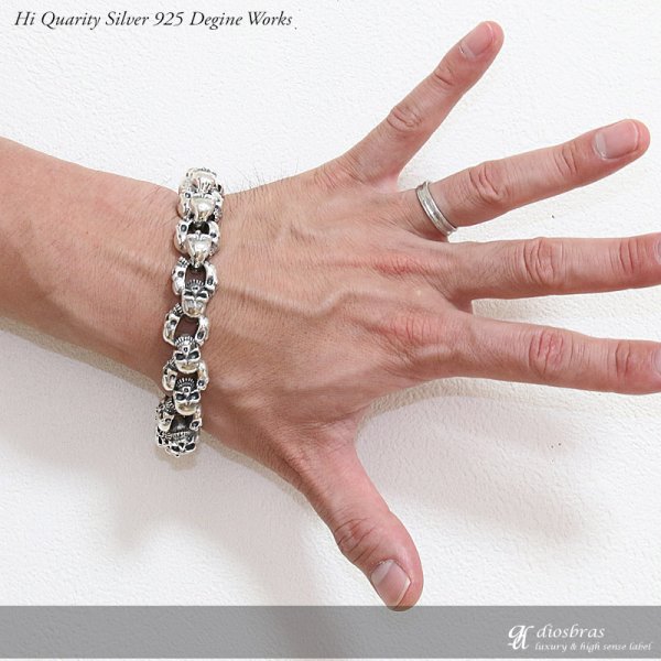 画像4: トリプル スカル チェーン　ブレスレット 髑髏　骸骨　ボーン　プレート　チェーン　シルバーブレスレット シルバーアクセサリー　シルバーアクセサリー メンズ シルバーバングル ブレスレット バングル　シルバー925 メンズアクセサリー プレゼント 人気 送料無料 (4)