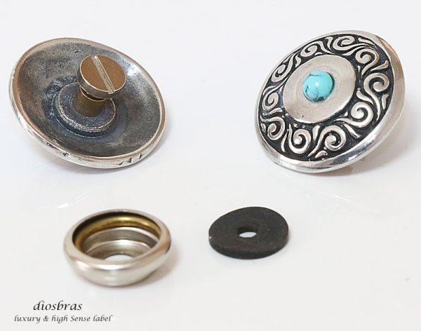 画像2: コンチョ コンチョ ネイティブ インディアン アラベスク 唐草 ターコイズ オニキス イミテーション 【L】 コンチョシルバー925コンチョ ナバホ 財布 ウォレット メンズ (ネジ式)【メール便送料無料!!】 (2)