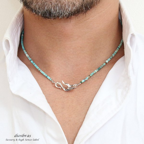 画像4: ネックレス ターコイズ　ビーズ ネックレス 馬蹄　ホースシュー　3mm幅　フェザー ネックレス メンズ ネイティブ /羽/ターコイズ/オニキス シルバー９２５ チェーン　メディスンホイール　フェザーネックレス 【diosbras-ディオブラス】 (4)