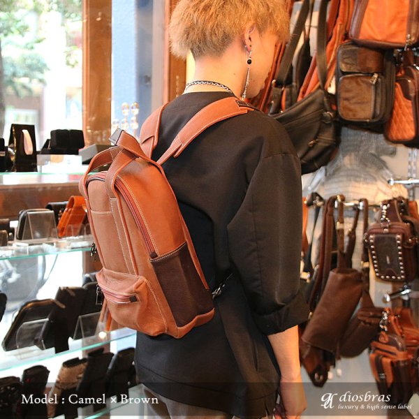 画像12: リュック リュックサック 通勤 ビジネスバッグ ビジネスリュック メンズ シンプル スクエア おしゃれ カジュアル A4 通学 黒 大人 学生 自転車 バイク デイパック レザー 本革 男性　レディース　女性　カーフレザー　大容量　バックパック (12)