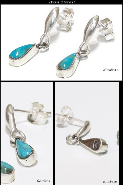 画像2: 【ターコイズ ピアス】本物シルバー925/　ドロップ　ピアス 片方 パワーストーン/ピアス・両耳販売ピアス メンズ レディース しずく　雫型　流線形　カット リング　フープインディアンジュエリー　インレイ　ズニ≪メール便なら送料無料≫ (2)