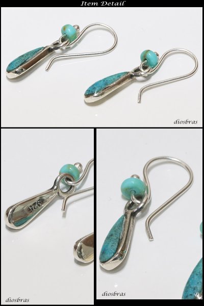 画像2: 【ターコイズ ピアス】本物シルバー925/ ドロップ ピアス 片方 パワーストーン/ピアス・両耳販売ピアス メンズ レディース しずく 雫型 流線形 カット リング フープインディアンジュエリー インレイ ズニ≪メール便なら送料無料≫ (2)