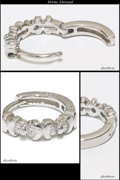 画像2: 本物シルバー925◇ ライン RING フープピアス  ジルコニア ダイヤモンド ◇片方ピアス メンズ レディース ブリリアンカット 多角カッティング リングデザイン シルバー925 フープピアス 14mm (2)