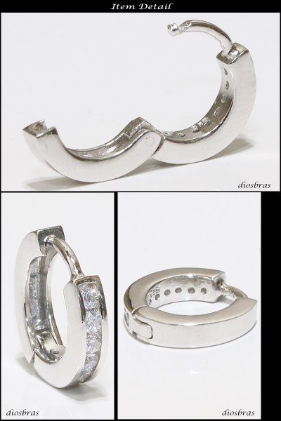 画像2: ジルコニア リング シルバー925 ピアス メンズ レディース 激安ピアス イヤリング アクセサリー【フープ】ライン 本物シルバー925◇片方ピアス メンズ レディース 13mm【メール便なら送料無料!!】 (2)