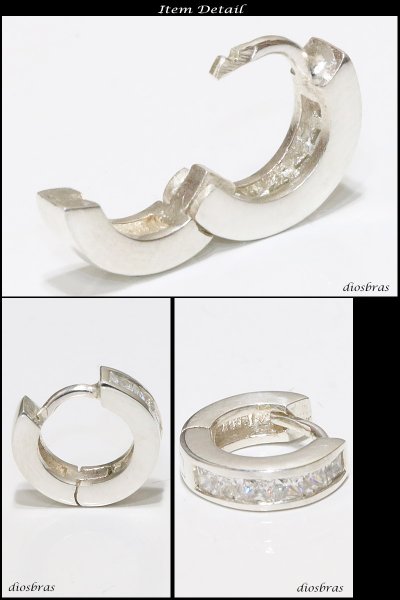 画像2: ジルコニア リング シルバー925 ピアス メンズ レディース 激安ピアス イヤリング アクセサリー【フープ】ライン 本物シルバー925◇片方ピアス メンズ レディース ダイヤモンド 12mm【メール便なら送料無料!!】 (2)