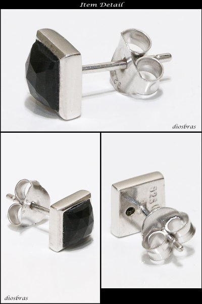 画像2: 【オニキス ピアス】本物シルバー925/ ピアススクエア 四角 片方 パワーストーン/ピアス片耳・片方販売ピアス メンズ レディース ブリリアント カット 7mm ≪大≫ (2)