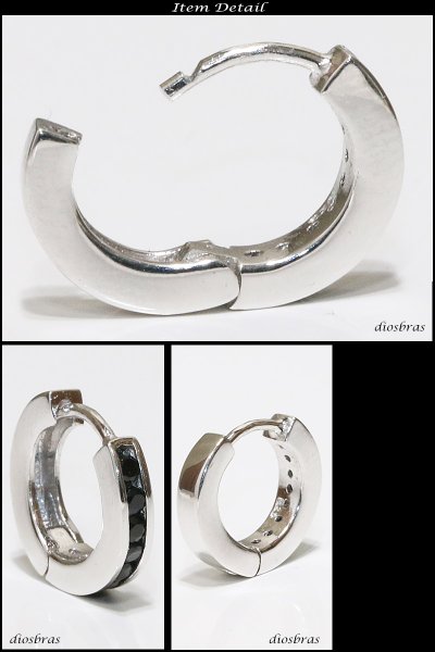 画像2: ブラック 黒 ジルコニア リング ピアス フープ シルバー925 ピアス メンズ レディース 激安ピアス イヤリング アクセサリー【フープ】ライン 本物シルバー925◇片方ピアス メンズ レディース 13mm【メール便なら送料無料!!】 (2)