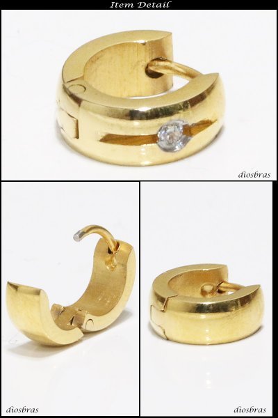 画像2: ステンレス フープピアス ジルコニア　ダイヤ　シルバー 金属アレルギー対応 メタル素材 ゴールド　金 シンプル 小さめ フープ ループ リング 輪っか ピアス アクセサリー メンズ　レディース 中折れ式【メール便なら送料無料】9mm (2)