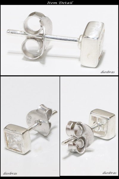 画像2: 【ジルコニア ピアス】ジルコニア　本物シルバー925/　ピアススクエア　ダイヤモンド　四角 片方 パワーストーン/ピアス片耳・片方販売ピアス メンズ レディース 　≪小≫ (2)