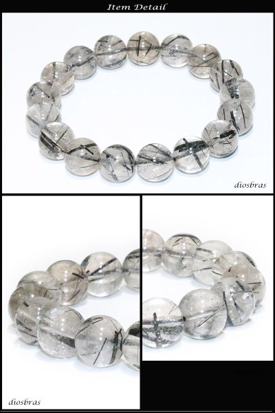 画像3: 黒水晶 ブラックルチルクォーツ  ブレスレット 12ミリ玉 約12mm 数珠【パワーストーン】【お数珠】【念珠】【天然石ブレス】【【風水グッズ 】【開運アイテム】【お守り】ターコイズ ユタナイト (3)