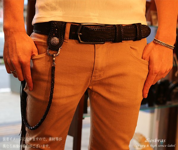 画像4: 【diosbras-ディオブラス-】手彫りカービング パイソン ベルトループ&4本編みウォレットロープセット サドルレザー ウォレットチェーン キーループ  キーホルダー サドルレザー ヌメ革 /シルバー925コンチョ【ナチュラル】 (4)