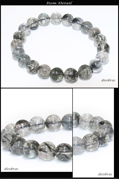 画像3: 黒水晶 ブラックルチルクォーツ  ブレスレット 10ミリ玉 約10mm 数珠【パワーストーン】【お数珠】【念珠】【天然石ブレス】【【風水グッズ 】【開運アイテム】【お守り】 (3)