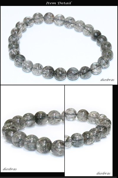 画像3: 黒水晶 ブラックルチルクォーツ  ブレスレット 8ミリ玉 約8mm 数珠【パワーストーン】【お数珠】【念珠】【天然石ブレス】【【風水グッズ 】【開運アイテム】【お守り】 (3)