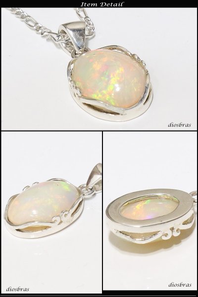 画像2: 1点物 オパール ネックレス/ネックレス レディース/エチオピア オパール/10月 誕生石 ネックレス エチオピア産オパールの大粒ペンダント オーバル ペンダント トップ アラベスク パワーストーン ジュエリー シルバー925  メンズ レディース 宝石 最高峰オパール (2)