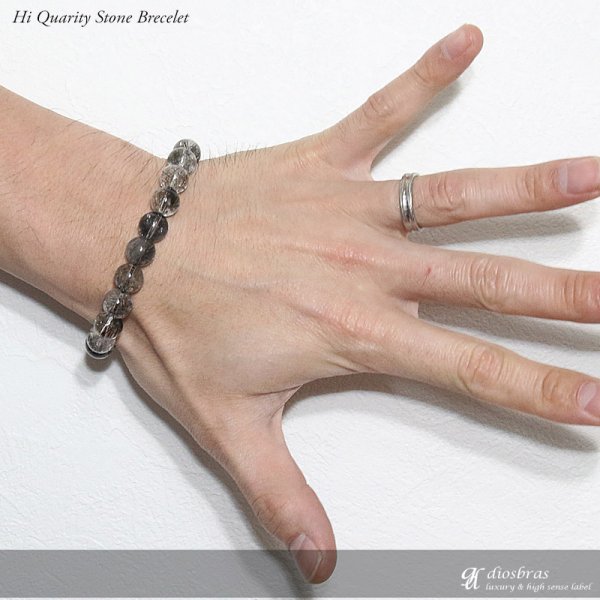 画像2: 黒水晶 ブラックルチルクォーツ  ブレスレット 10ミリ玉 約10mm 数珠【パワーストーン】【お数珠】【念珠】【天然石ブレス】【【風水グッズ 】【開運アイテム】【お守り】 (2)