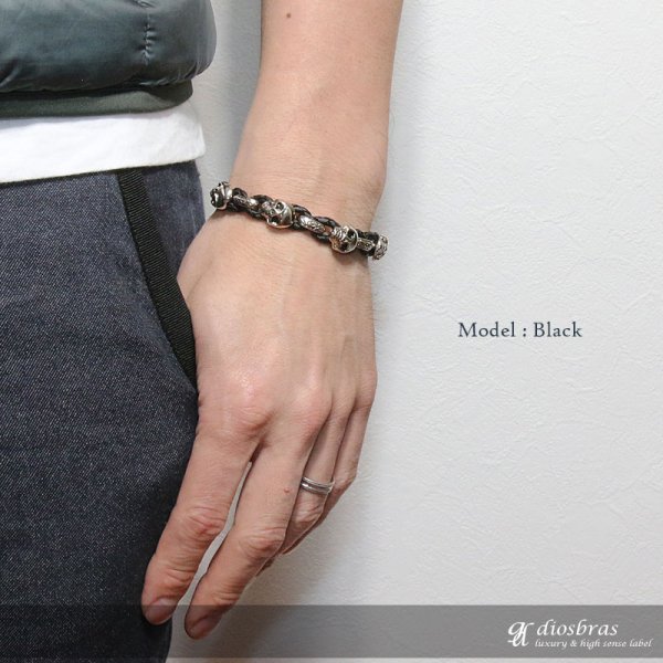 画像3: ブレスレット メンズ レザー ブレス スカル 骸骨【 メール便なら送料無料 】 選べる♪全8種類 本革 革 バングル レザーブレスレット レザーブレス アメカジ系 サロン系 キレカジ系 に♪ ピューター製 (3)