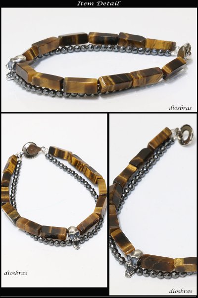 画像2: 2連ブレスレット 希少スクエアカット タイガーアイ×ヘマタイト スクエアカット ブレスレット 数珠12mm玉 楕円 円盤【パワーストーン】【お数珠】【念珠】【天然石ブレス】【【風水グッズ 】【開運アイテム】【お守り】【メール便なら全国送料無料】 (2)