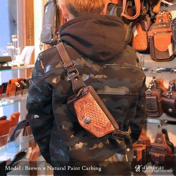 画像3: ボディバッグ 本革 ワンショルダーバッグ 革 メンズ ハンドメイド レザー ボディーバッグ レザーバッグ ショルダーバッグ 牛革 ショルダーバック ショルダー バッグ ボディバック 大容量 ペットボトル コンチョ 財布 ウォレット小銭入れ 長財布  iQOSケース アイコス (3)