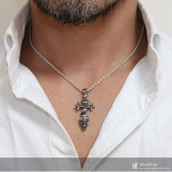 画像3: 【クロス ペンダント トップ】スカル 骸骨 ドクロ リボン レース ブラック ジルコニア ゴシック シルバー925ペンダント/ペンダント トップ シルバー 925/ネックレス/ ネックレス メンズ レディース【メール便なら送料無料】 (3)