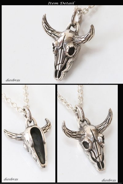画像2: 【バッファロースカル ペンダント トップ】存在感のあるリアルなバッファロースカルペンダント フェザー ネイティブアメリカン インディアンジュエリー鷹・イーグル羽根/シルバー925/フェザーネックレス ネックレス メンズ レディース 牛骨 メール便なら送料無料 (2)