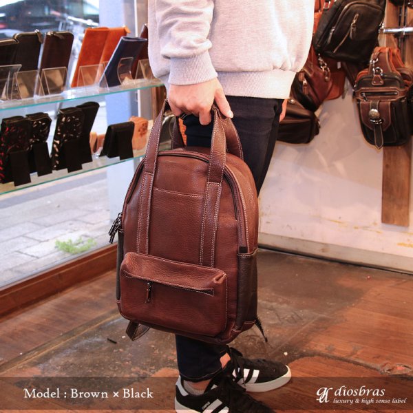 画像9: リュック リュックサック 通勤 ビジネスバッグ ビジネスリュック メンズ シンプル スクエア おしゃれ カジュアル A4 通学 黒 大人 学生 自転車 バイク デイパック レザー 本革 男性　レディース　女性　カーフレザー　大容量　バックパック (9)