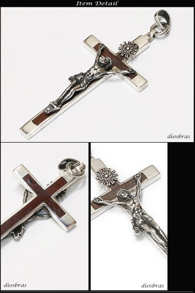 画像2: ペンダント クロス 十字架 ロザリオ キリスト ウッド 木製 シルバー925/ペンダント トップ シルバー 925/ネックレス/ ネックレス  メンズ レディース (2)