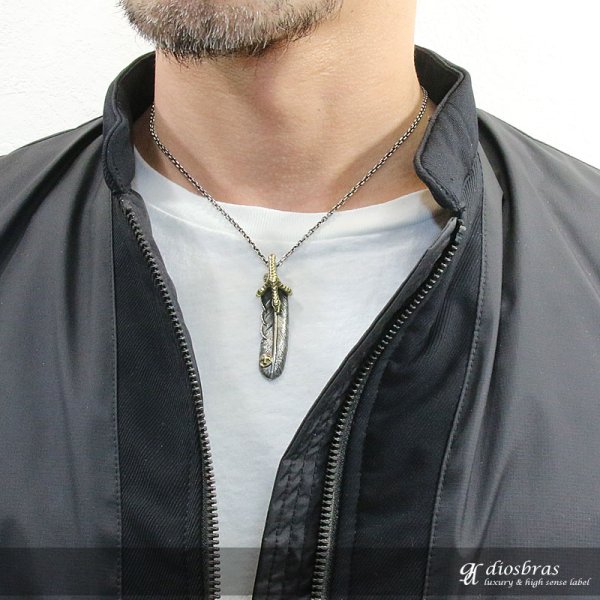 画像3: シルバー925【フェザー トップ】イーグル クロウ 爪 フェザーネックレス ハンドメイドネックレス/インディアンジュエリー・ネイティブ/シルバー925ペンダント/フェザー イーグル  パーツ メンズ レディース ゴールド 真鍮【メール便なら送料無料】 (3)