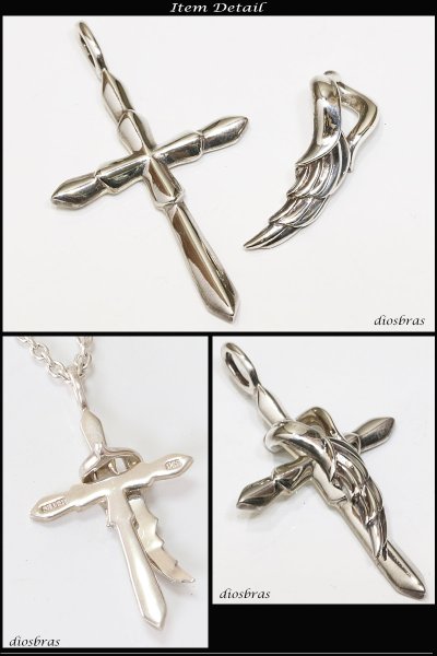 画像2: クロス ペンダント クロス 十字架 ウイング 羽根 フェザー シルバー925/ペンダント トップ シルバー 925/ネックレス/ ネックレス  メンズ レディース (2)